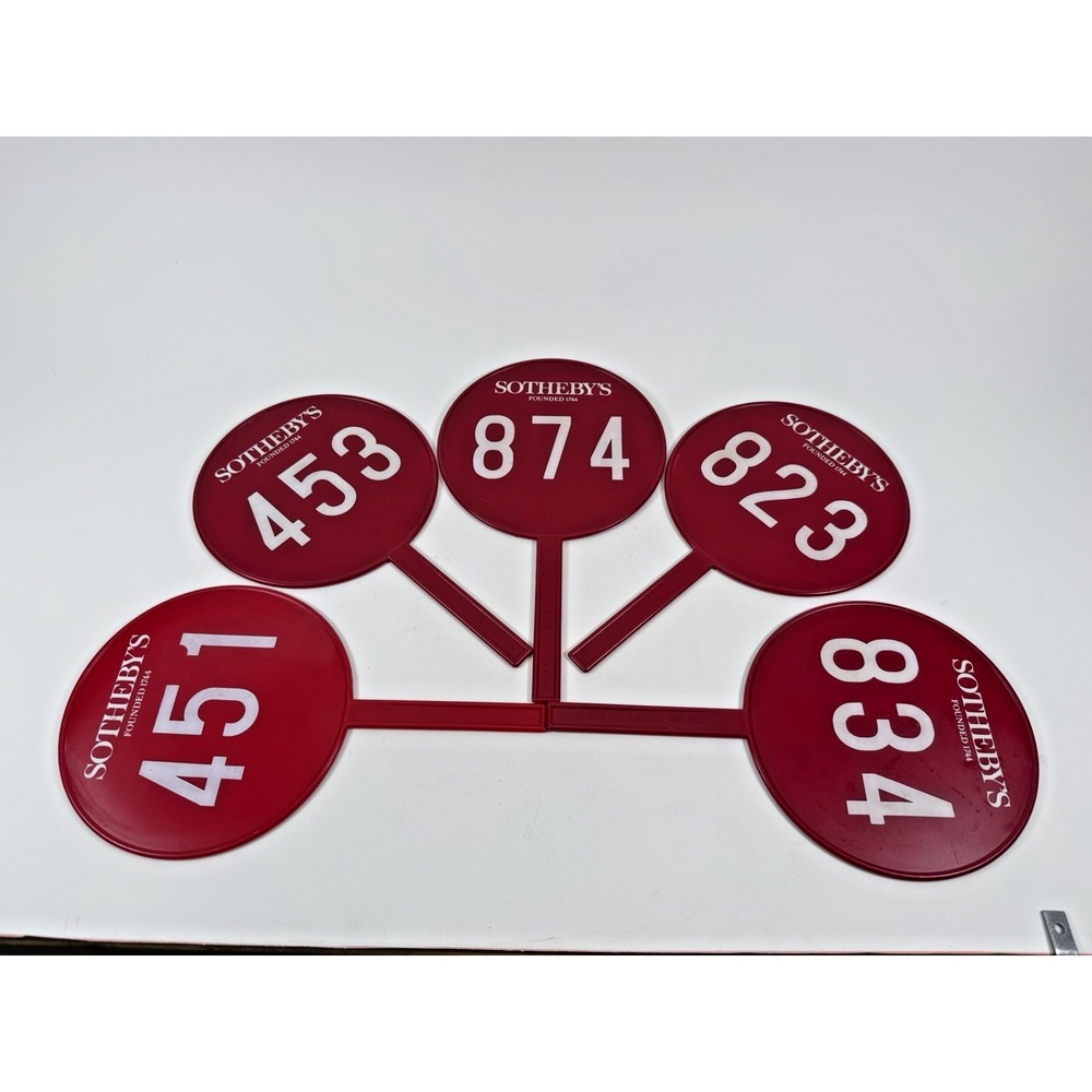 Lot Of 5 Vintage Sotheby's Auction Bid / Bidder Paddle Double Sided Red